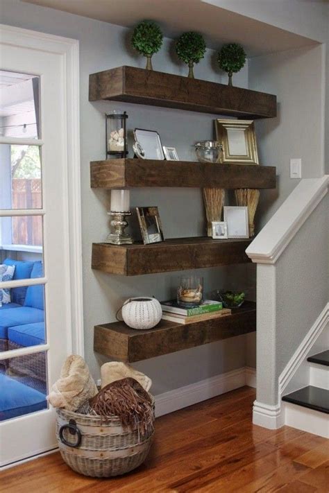Depending on how tall you want your shelf, you can either use a 2″x 4″ (which would make the opening in your shelf 3 ½ tall). 21 DIY Floating Corner Shelves | Wood floating shelves ...
