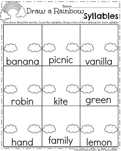 Practice counting and breaking words into syllables with these engaging vidoe ideas. March Kindergarten Worksheets - Planning Playtime | March kindergarten worksheets, Syllable ...