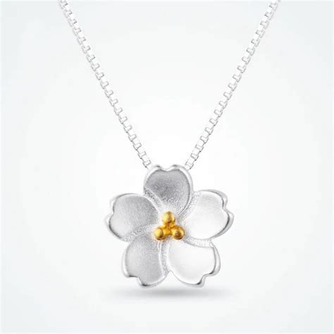 S925 Sterling Silver Fashion Cherry Blossoms Necklace Female In Pendant