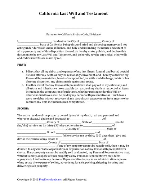 Download California Last Will and Testament Form | PDF | RTF | Word ...
