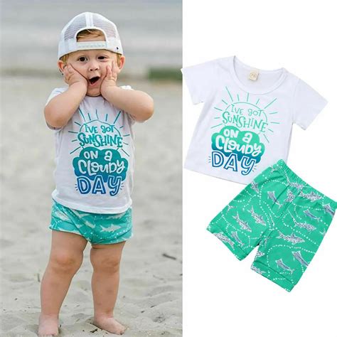 Pudcoco 2019 Summer Newborn Baby Boy Beach Letter Beach Tops T Shirt