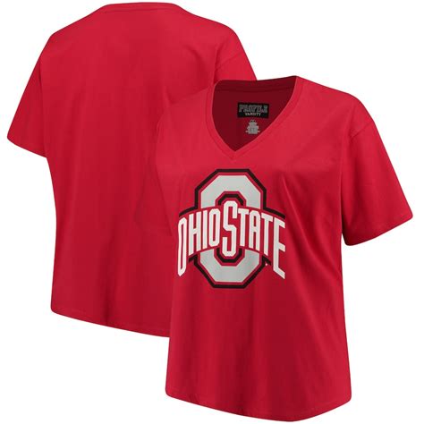 Ohio State Buckeyes Womens Scarlet Plus Size Primary Logo V Neck T Shirt