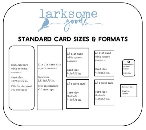 Standard Card Sizes And Formats Larksome Goods