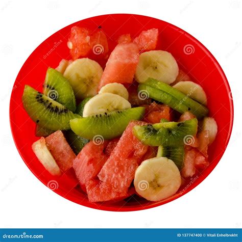 Diet Food Watermelon Kiwi Grapes Banana On A Plate Isolated On