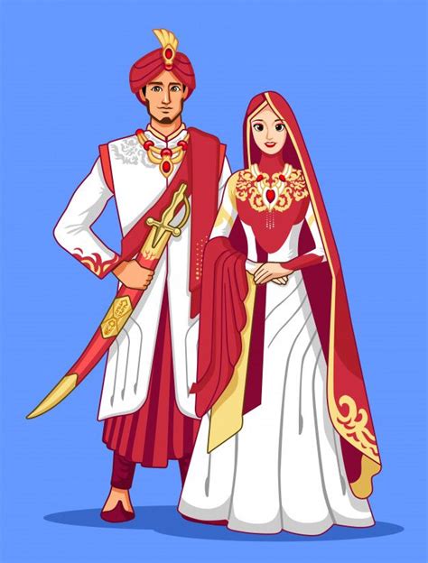 Premium Vector Pakistani Couple With Maroon And Gold Traditional