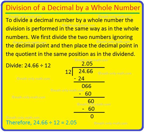 Division Of A Decimal By A Whole Number Rules Of Dividing Decimals