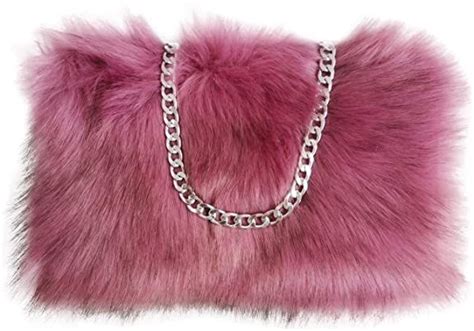 Fhqhth Faux Fur Purse Fuzzy Handbags For Women Evening Handbags Al Alloy Shoulder Strap Dark