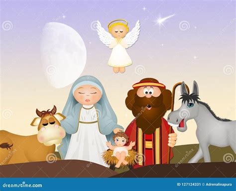 Christmas Nativity Scene With Angel Stock Illustration Illustration