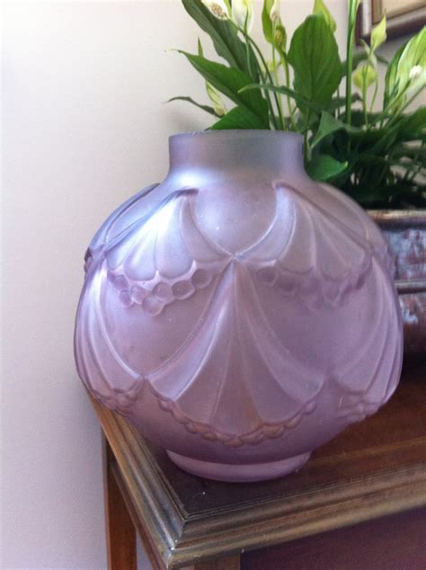 Large Art Deco Vase Frosted Glass 506577 Uk