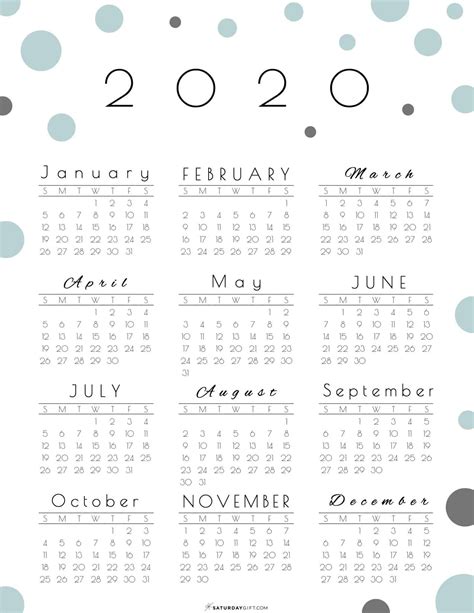 Year At A Glance Calendar 2020 Pretty And Free Printable