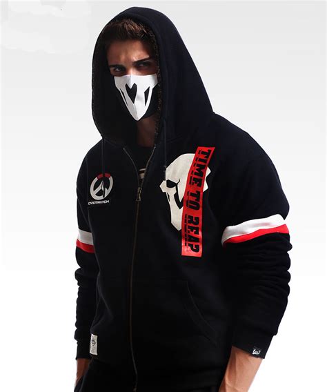 Winter Overwatch Reaper Hoodies Zip Black Sweatshirt For