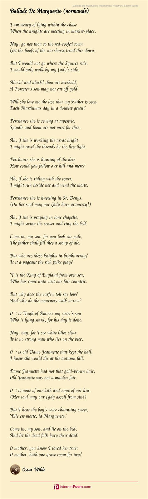 Ballade De Marguerite Normande Poem By Oscar Wilde