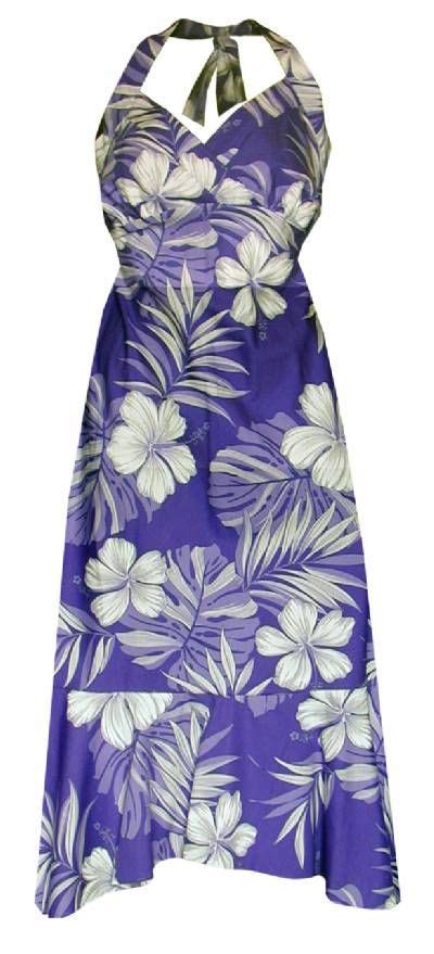 Hibiscus Passion Hawaiian Print Halter Strap Dress In Purple Womens Hawaiian Dresses Hawaiian