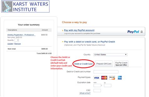 Paying with creditcard via paypal without account. Payment via credit card - Karst Waters Institute