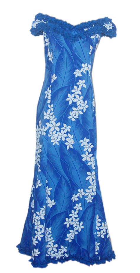 Maui Wailea Blue Plumeria Flower Hawaiian Dress Jade Fashion