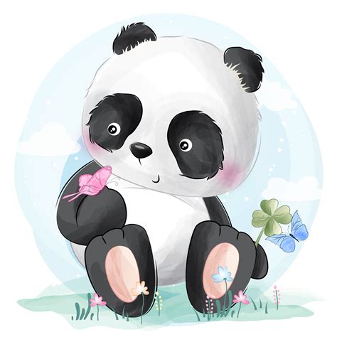 Cute Little Panda Playing With Butterfly 681772 Vector Art At Vecteezy