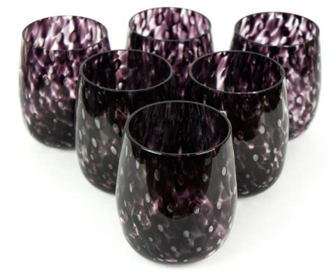 Mid Century Modern Black Amethyst Set Of Six Murano Drinking Glasses Tumbler For Sale At 1stdibs