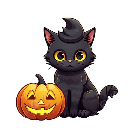 Vector Illustration For Halloween Black Cat With Yellow Eyes And