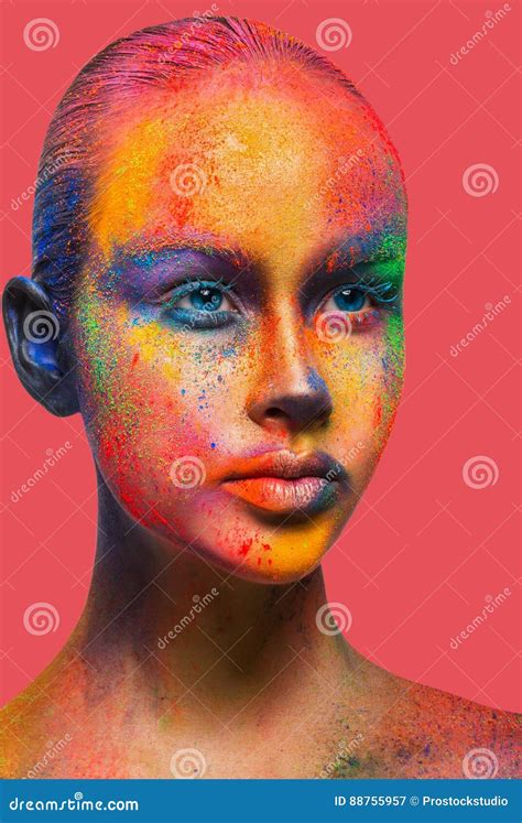 Creative Art Of Make Up Fashion Model Closeup Portrait Stock Image