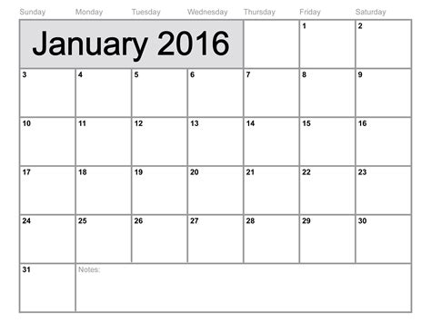2016 Blank Calendar Template Database