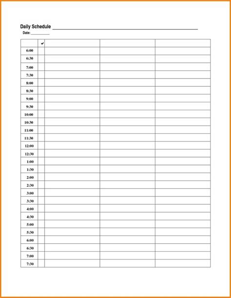 Daily Calendar Template Minute Increments Daily Calendar Template