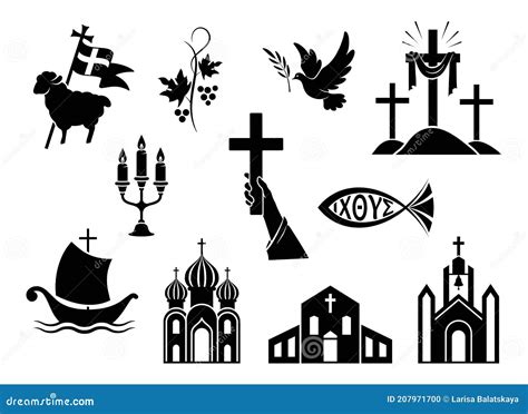Religious Christian Signs And Symbols Set Of Icons Vector Illustration