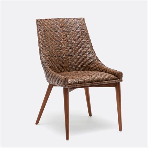 Linen fabric dining chair with rattan back and bamboo frame. Woven Rattan Dining Chair - Mecox Gardens