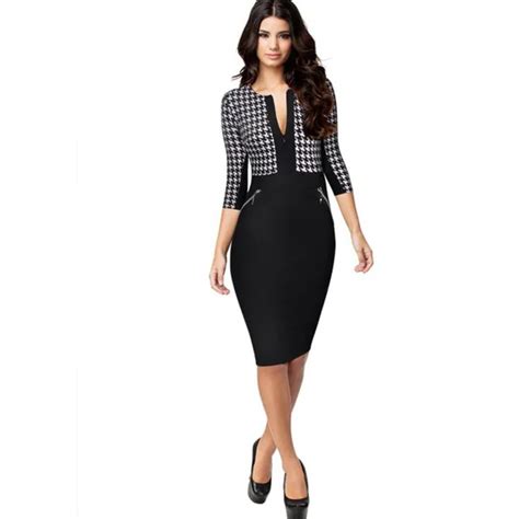 Aliexpress Com Buy Fashion Women Bodycon Slim Dress Sexy Business Office Sleeve Knee