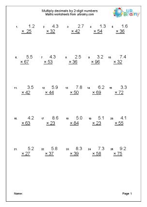 Decimal multiplication worksheets — mental math. Multiplication Practice with Decimals Multiplication Maths ...