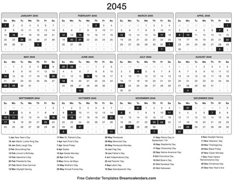 2045 Calendar