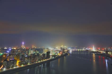 Night Skyline Of Pyongyang North Korea Rpics