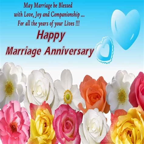 A festive and upbeat anniversary ecard with hearts and smiles, flowers and stars, champagne glasses clinking. Happy Marriage Anniversary Wishes - We Need Fun