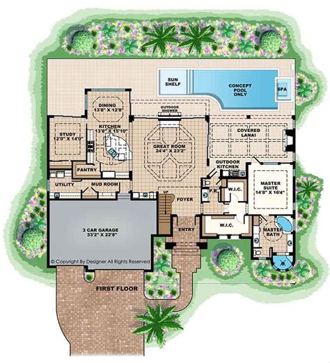 Mediterranean Style House Plan 4 Beds 45 Baths 3881 Sqft Plan 1017