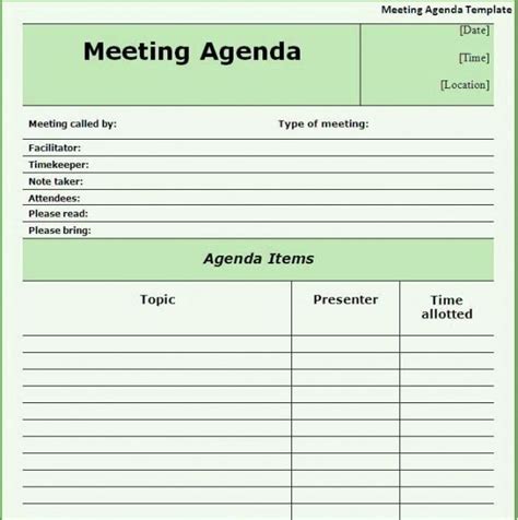 Printable Free Meeting Agenda Template Word Excelonist Meeting Agenda