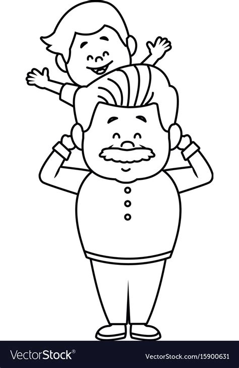 Cartoon Happy Grandpa And His Grandson On White Vector Image