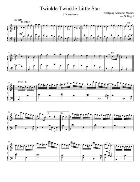 12 Variations Of Twinkle Twinkle Little Star Sheet Music For Piano Solo