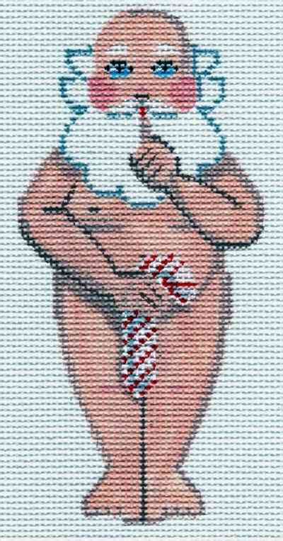 Naked Santa With Candy Cane Hand Painted Needlepoint Stitching Canvas