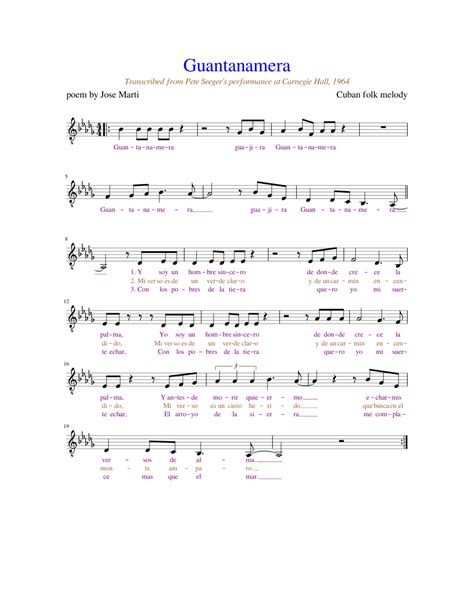 Guantanamera Vocal Sheet Music For Tenor Solo