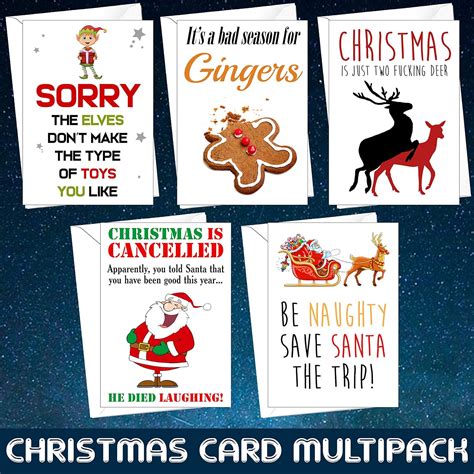 5 x rude funny alternative christmas cards mixed designs swearing adult humour xmas pack naughty