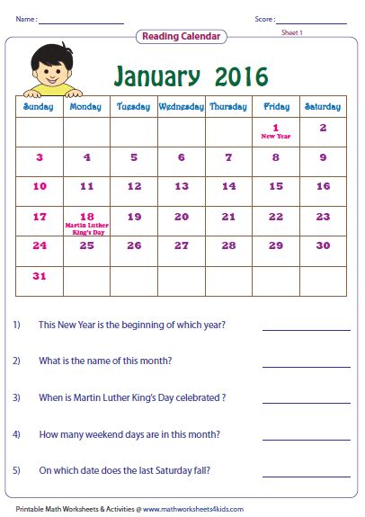 Also, the 1st grade worksheets are attractive and less intimidating enabling your child to enjoy the learning process. Reading Calendar Worksheets with Word Problems