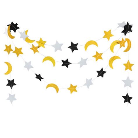 Gold And Black Moon Star Glitter Paper String Set
