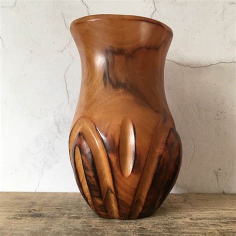 Vintage Wooden Vase Dried Flowers Vase Wood Turned Etsy