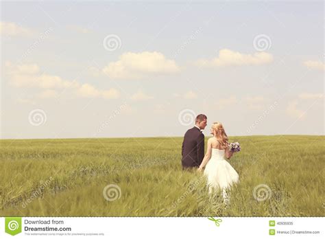 Bride And Groom Having Fun On The Fields Stock Image Image Of Couple