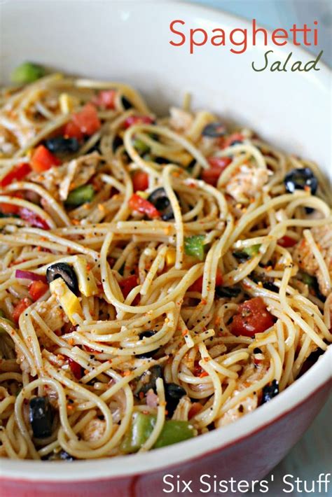 Cook spaghetti according to package directions. Spaghetti Salad Recipe - Six Sisters' Stuff