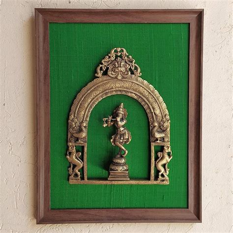 Divine Brass Framed Prabhavali On Emerald Green Raw Silk With Etsy
