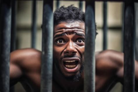 Premium Ai Image African American Man Stands Behind Prison Cell Bars