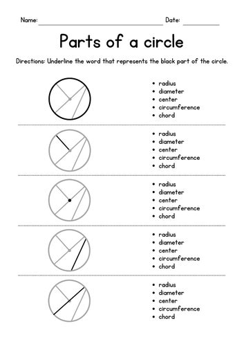 Describing The Parts Of A Circle Geometry Worksheets Teaching Resources