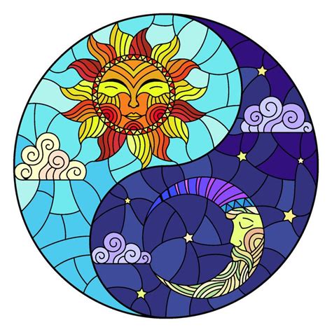 The Sun And Moon Are Depicted In Stained Glass