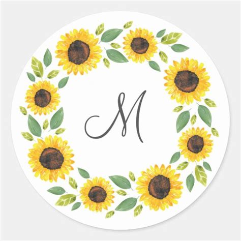 Hand Painted Watercolor Sunflower Wreath Classic Round Sticker