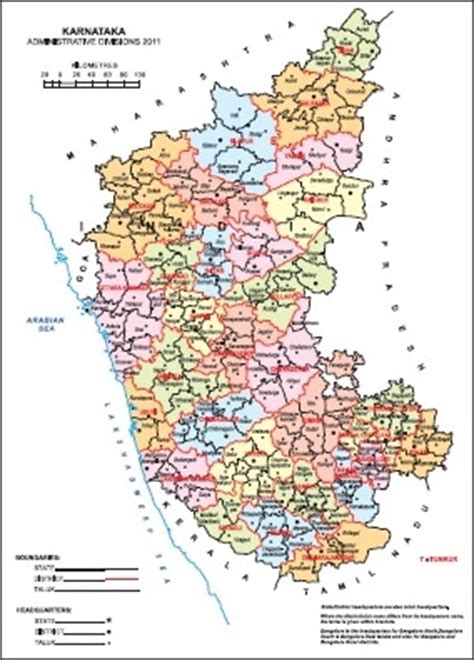 The map shows a map of karnataka with borders, cities and towns, expressways, main roads and streets, and the location of bengaluru international. Karnataka Taluk Map, Karnataka District Map, Census 2011 @vList.in